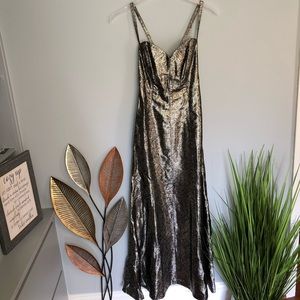Nicole Miller Gold Print Long Party Dress